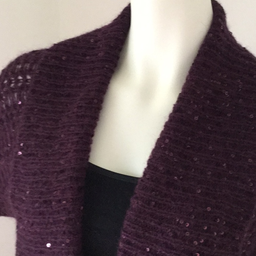 Express Deep Purple Fold Over Collar Open Cardigan - Picture 4 of 8